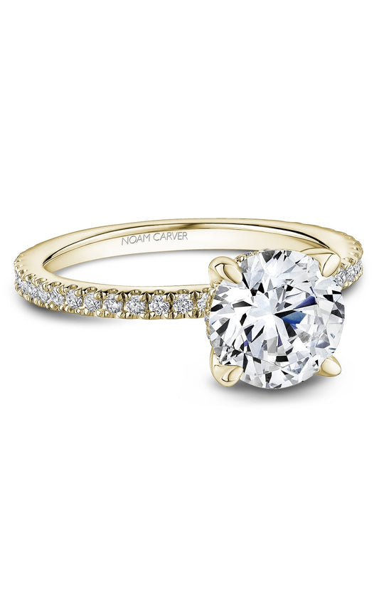 14K Yellow Gold Sidestone Round Engagement Ring