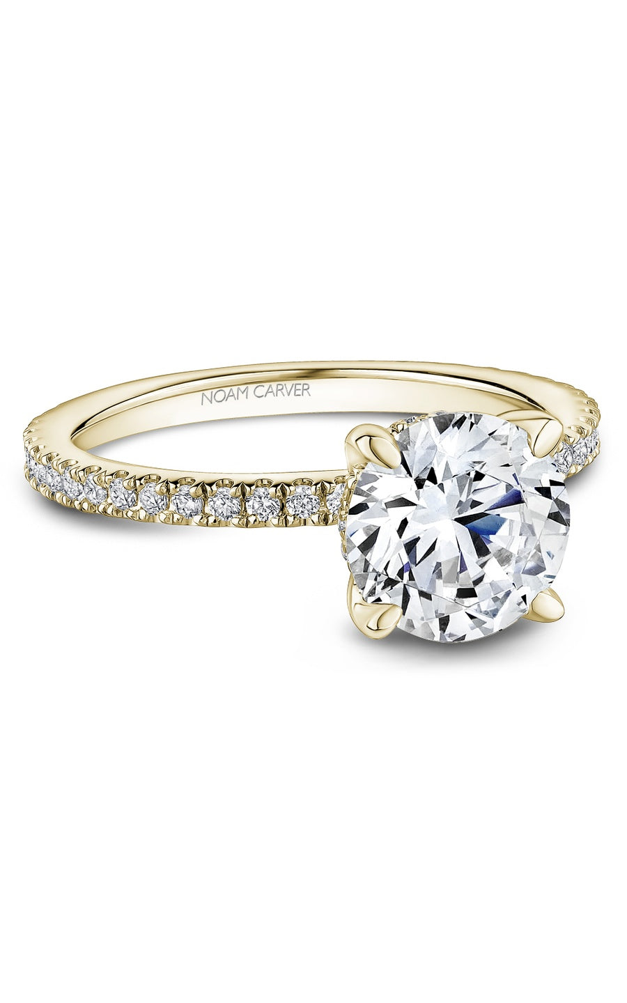 18K Yellow Gold Sidestone Round Engagement Ring