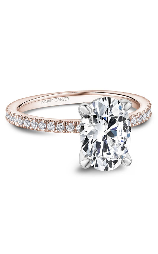 18K Rose Gold and 18K White Gold Sidestone Round Engagement Ring