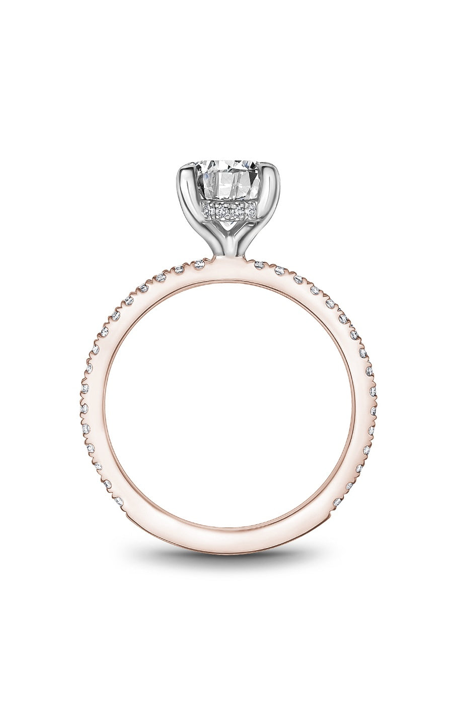 18K Rose Gold and 18K White Gold Sidestone Round Engagement Ring