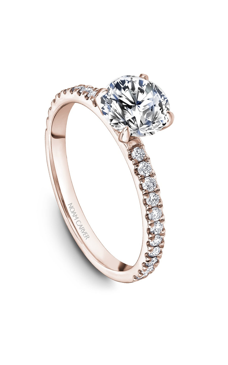 14K Rose Gold Sidestone Round Engagement Ring