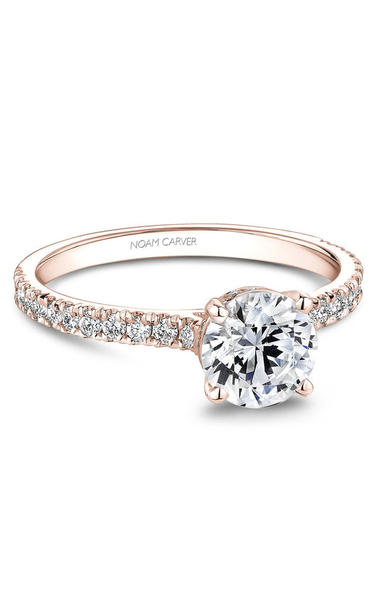 18K Rose Gold Sidestone Round Engagement Ring