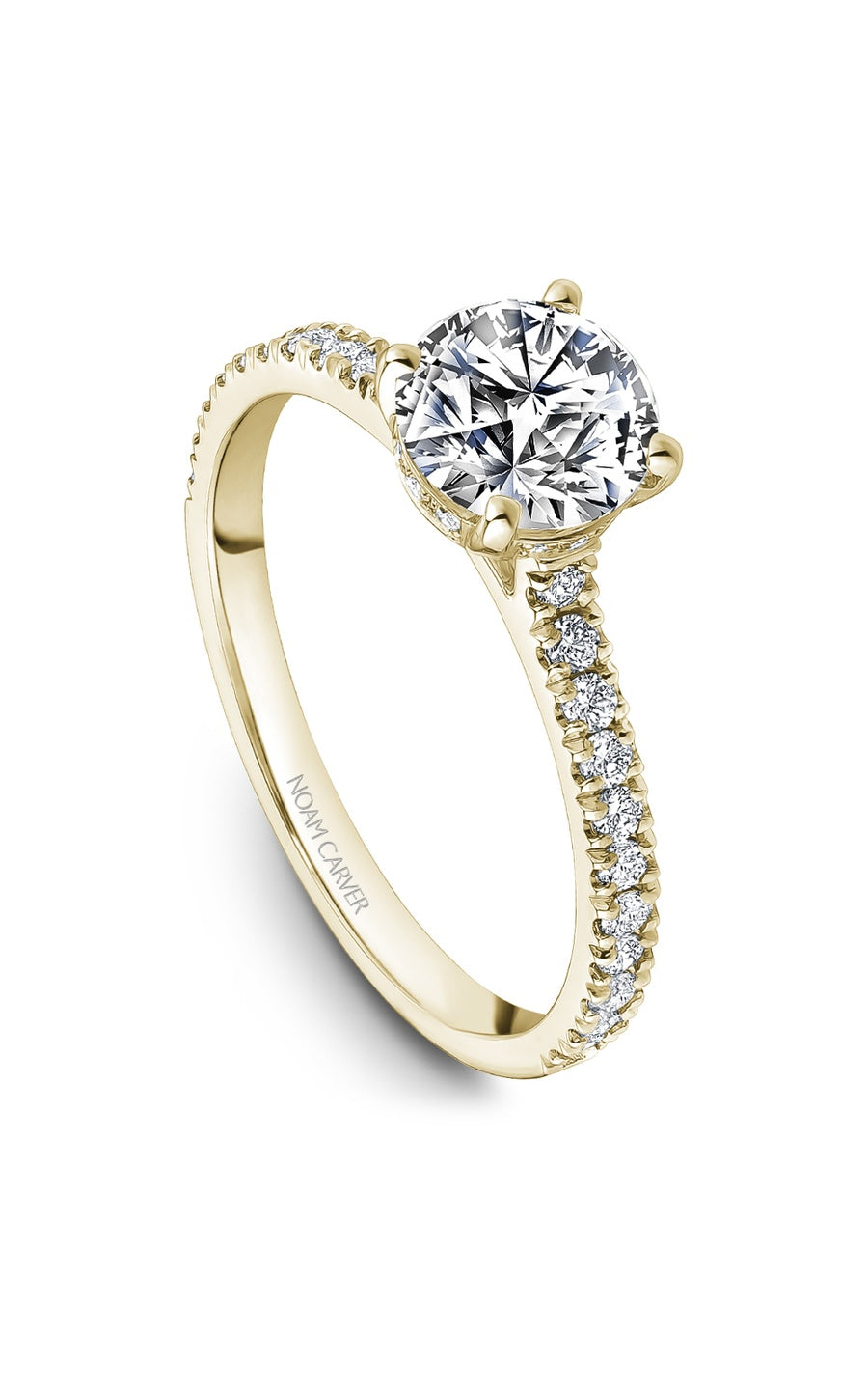 14K Yellow Gold Sidestone Round Engagement Ring