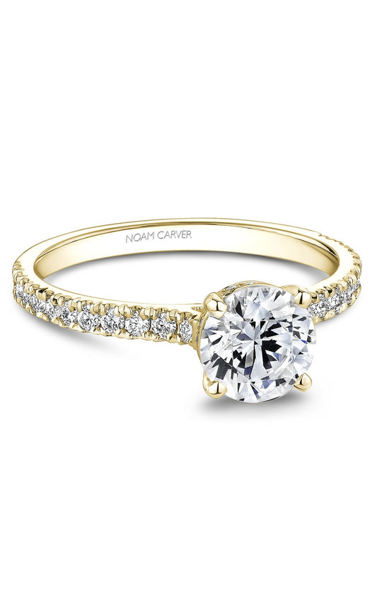 18K Yellow Gold Sidestone Round Engagement Ring