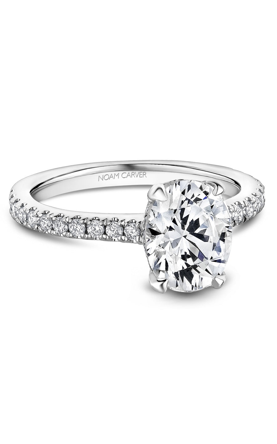 18K White Gold Sidestone Oval Engagement Ring