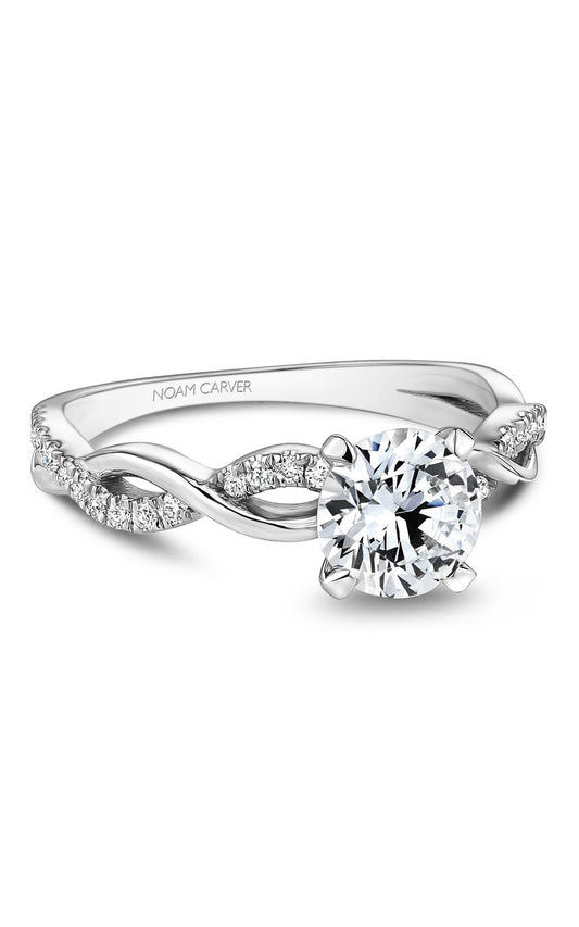 18K White Gold Sidestone Round Engagement Ring