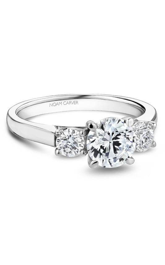 14K White Gold Three Stone Round Engagement Ring