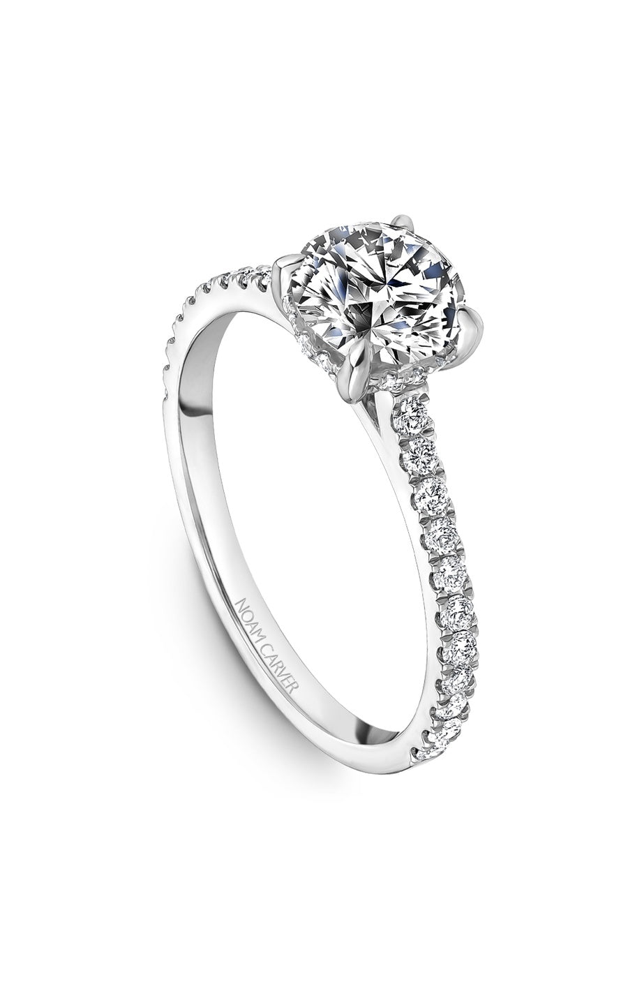 14K White Gold Sidestone Round Engagement Ring