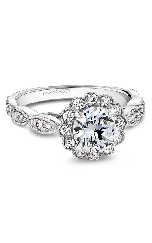 14K White Gold Halo Round Engagement Ring