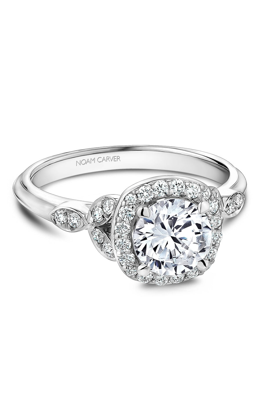 14K White Gold Halo Round Engagement Ring