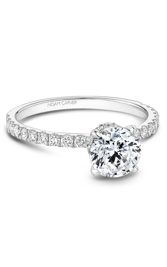 14K White Gold Sidestone Round Engagement Ring