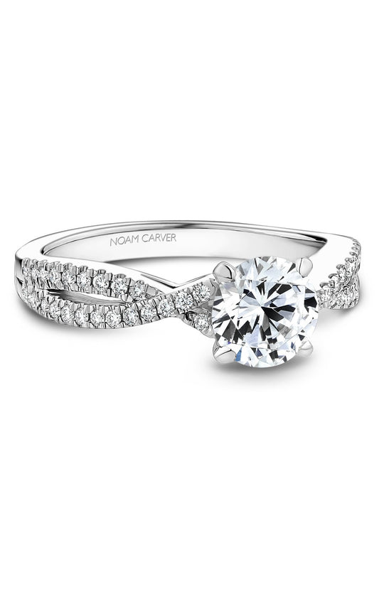 14K White Gold Sidestone Round Engagement Ring