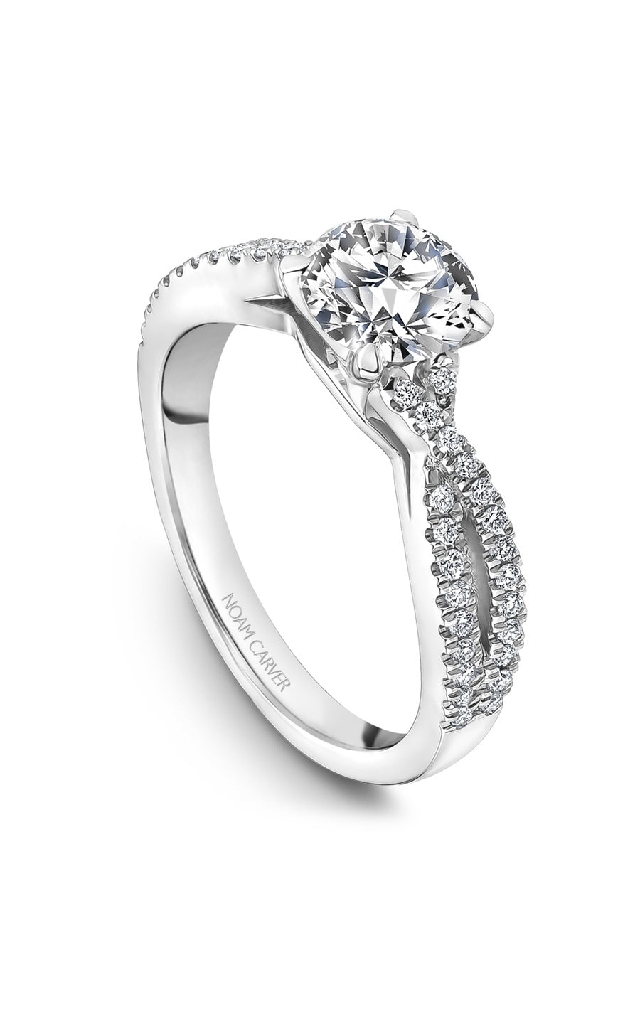 14K White Gold Sidestone Round Engagement Ring
