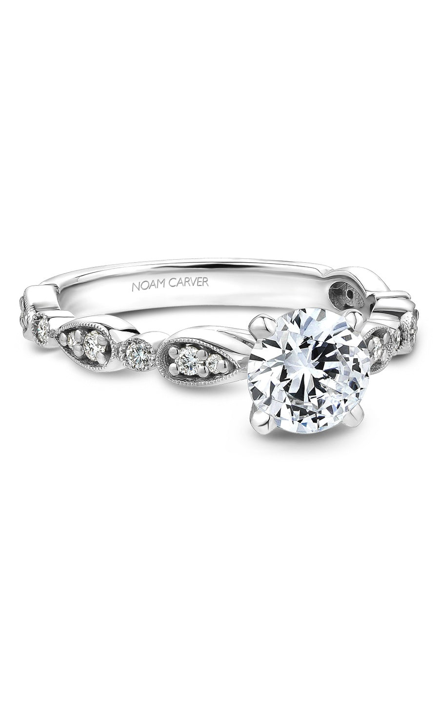 14K White Gold Sidestone Round Engagement Ring