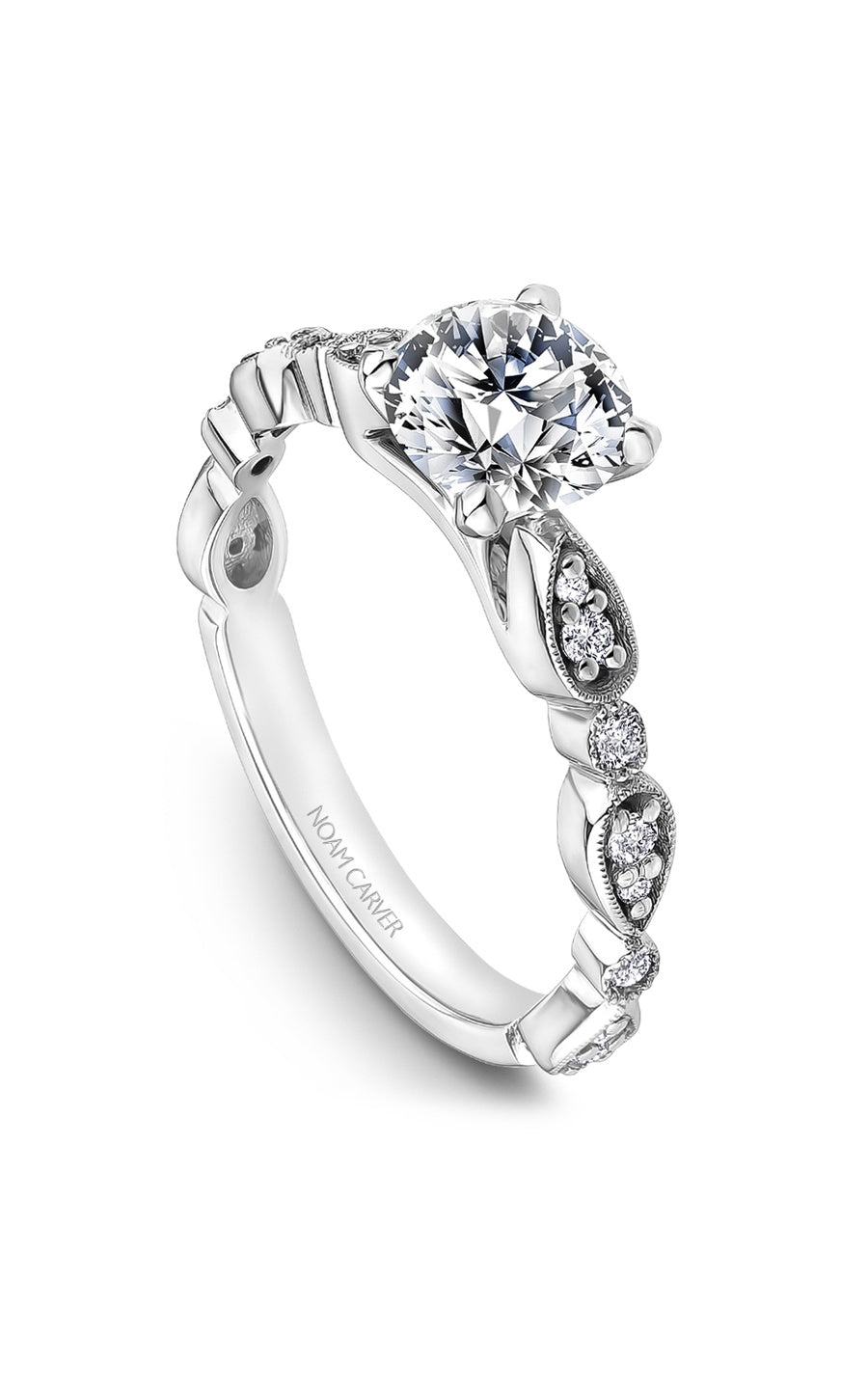 14K White Gold Sidestone Round Engagement Ring
