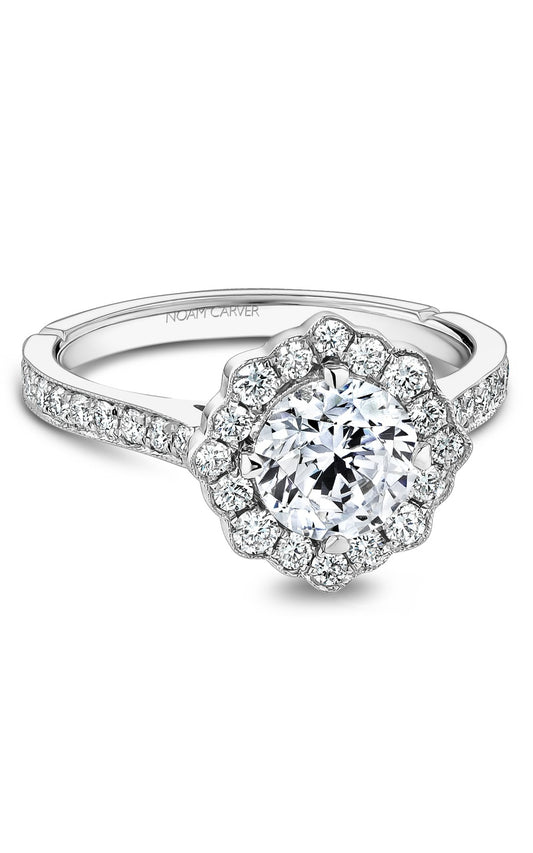 14K White Gold Halo Round Engagement Ring