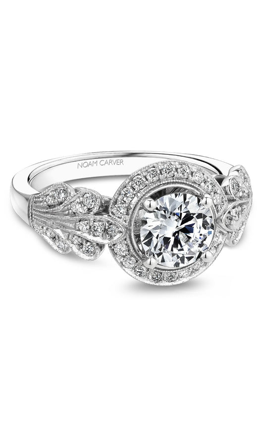 14K White Gold Halo Round Engagement Ring