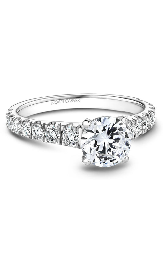 14K White Gold Sidestone Round Engagement Ring