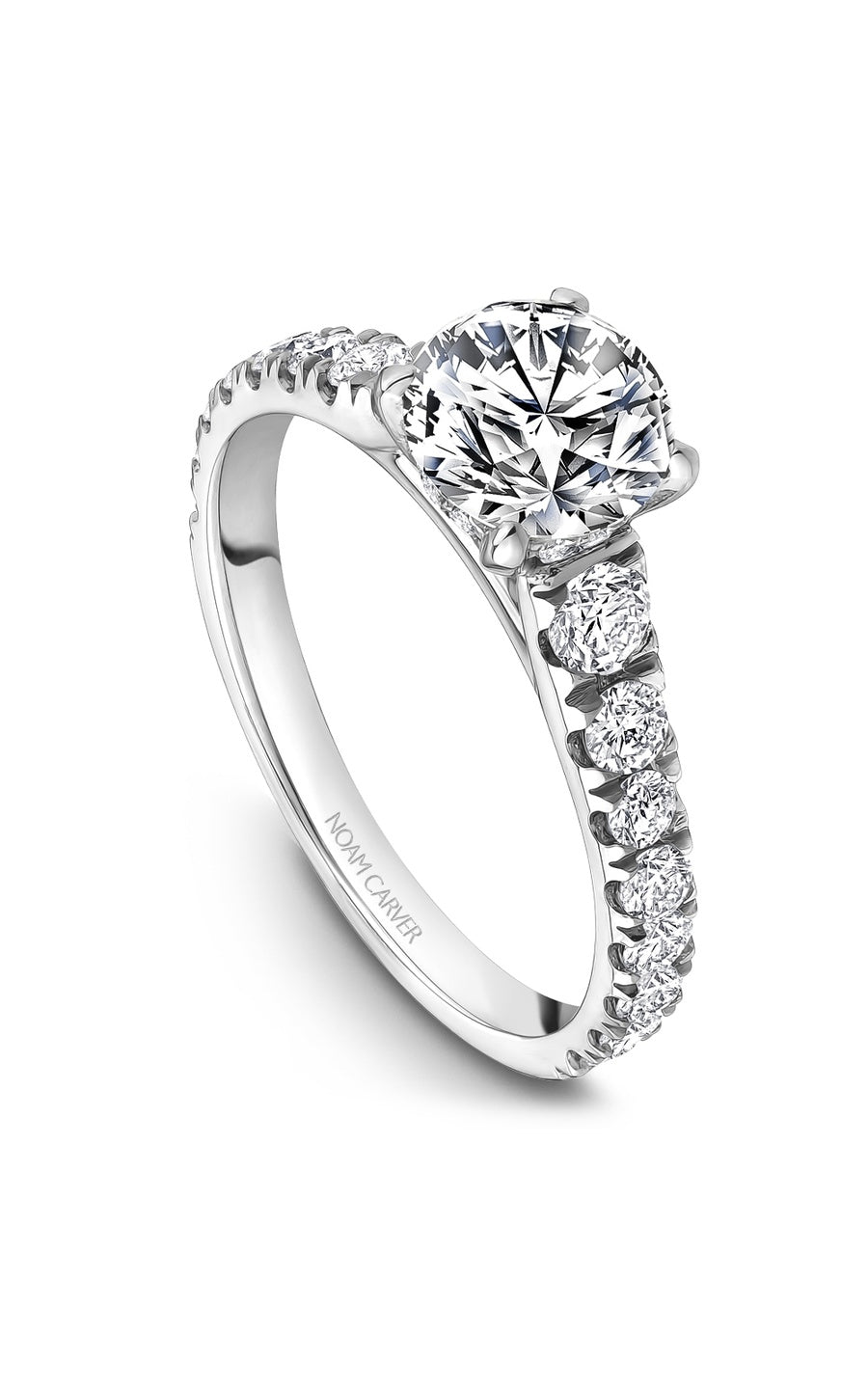 14K White Gold Sidestone Round Engagement Ring