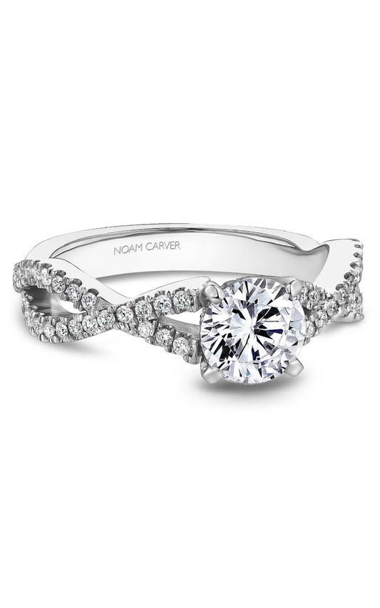 14K White Gold Sidestone Round Engagement Ring