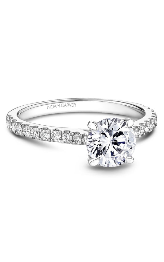 14K White Gold Sidestone Round Engagement Ring