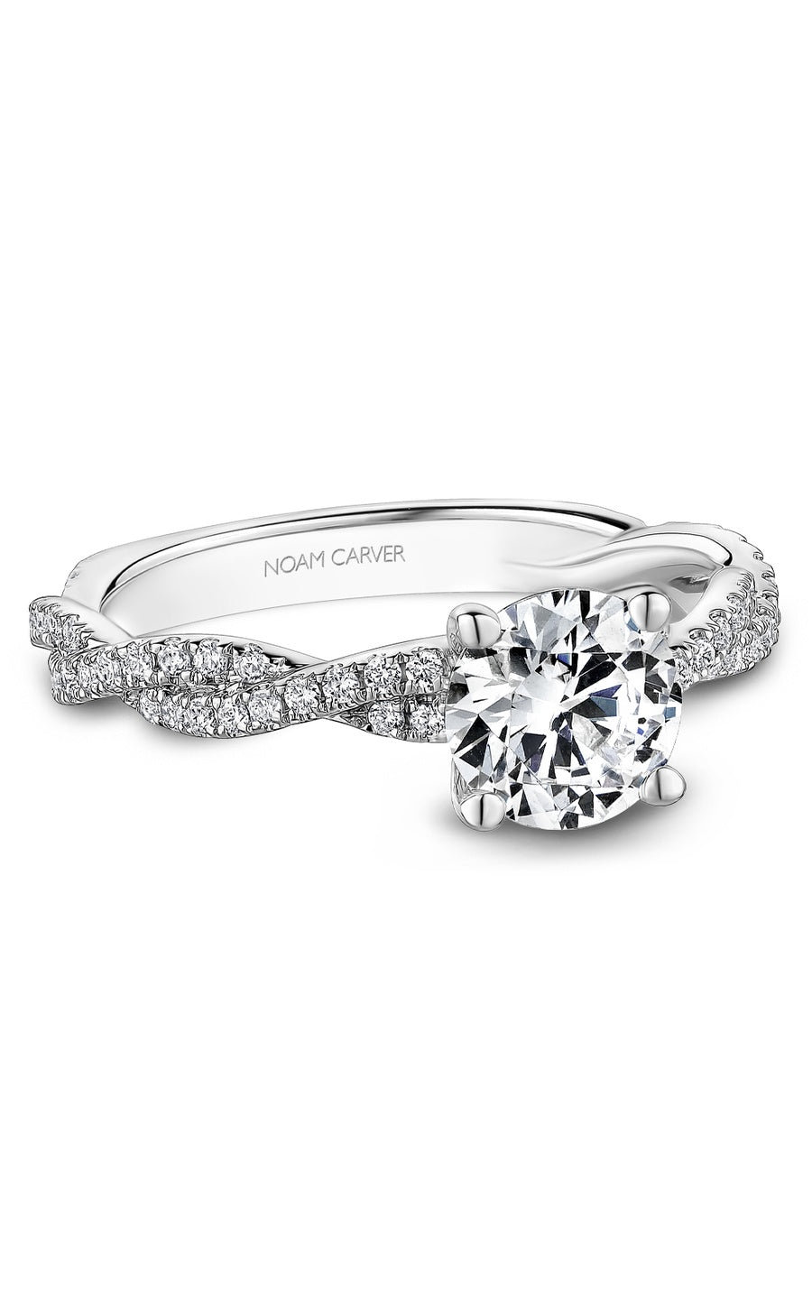 14K White Gold Sidestone Round Engagement Ring