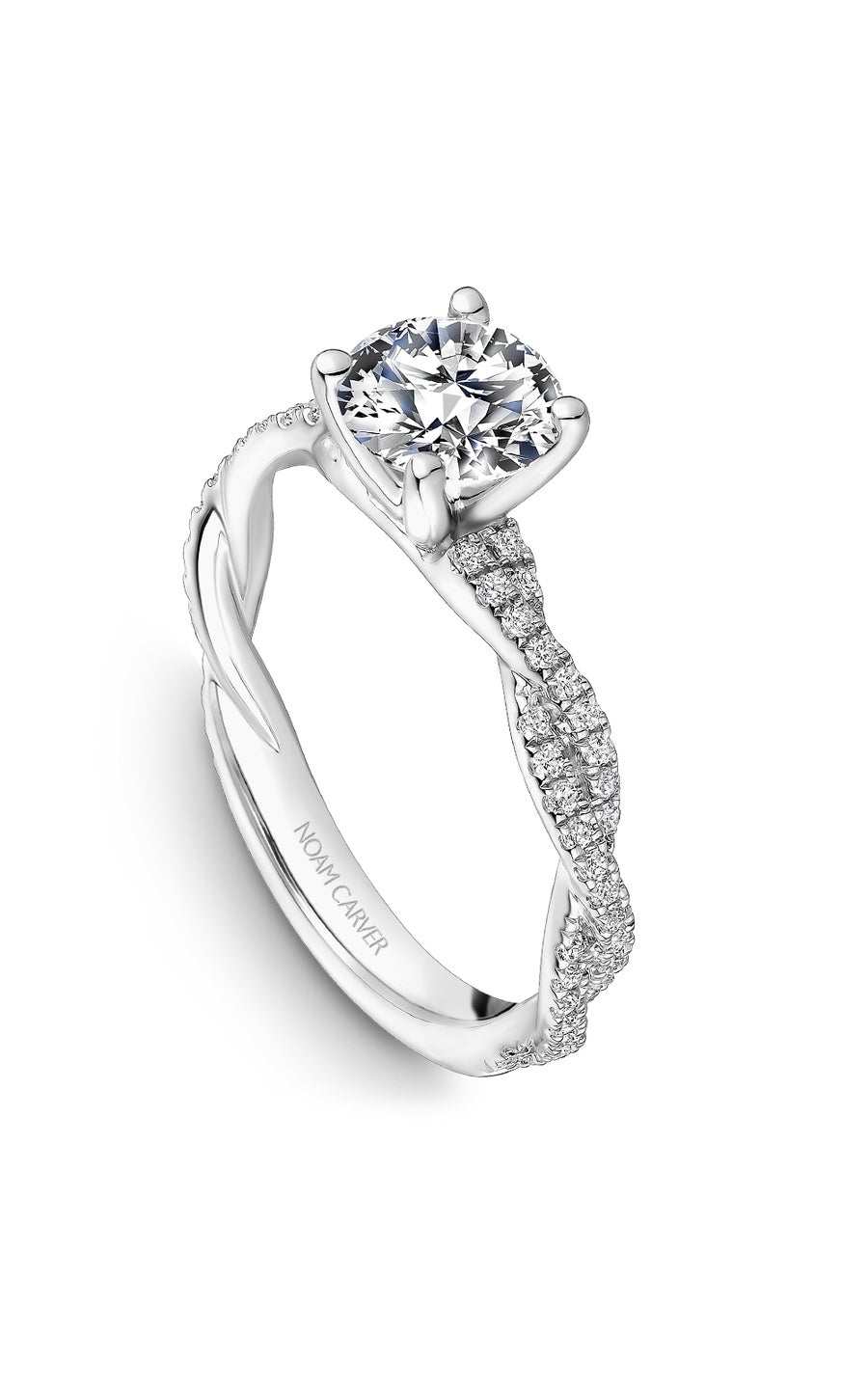 14K White Gold Sidestone Round Engagement Ring