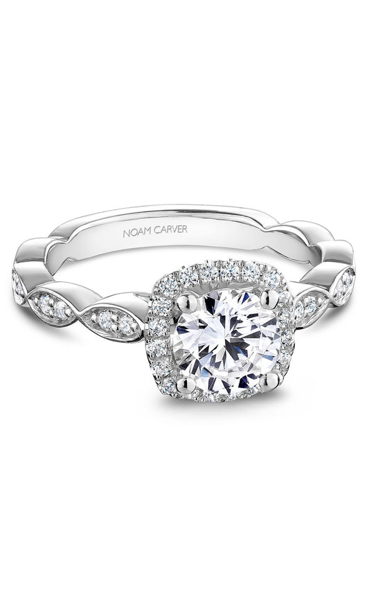 14K White Gold Halo Round Engagement Ring