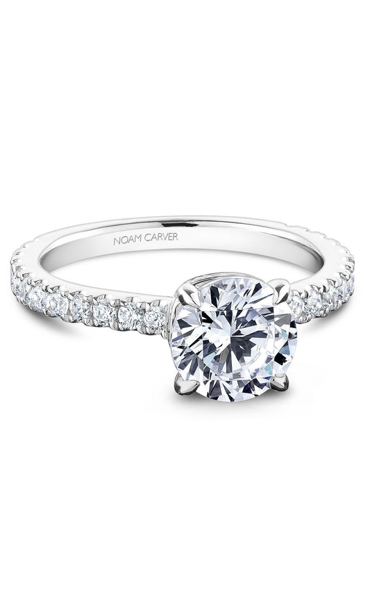14K White Gold Sidestone Round Engagement Ring