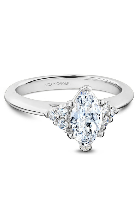 14K White Gold Sidestone Marquise Engagement Ring