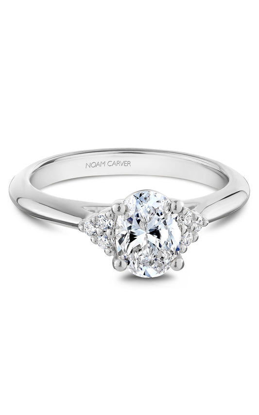 14K White Gold Sidestone Oval Engagement Ring