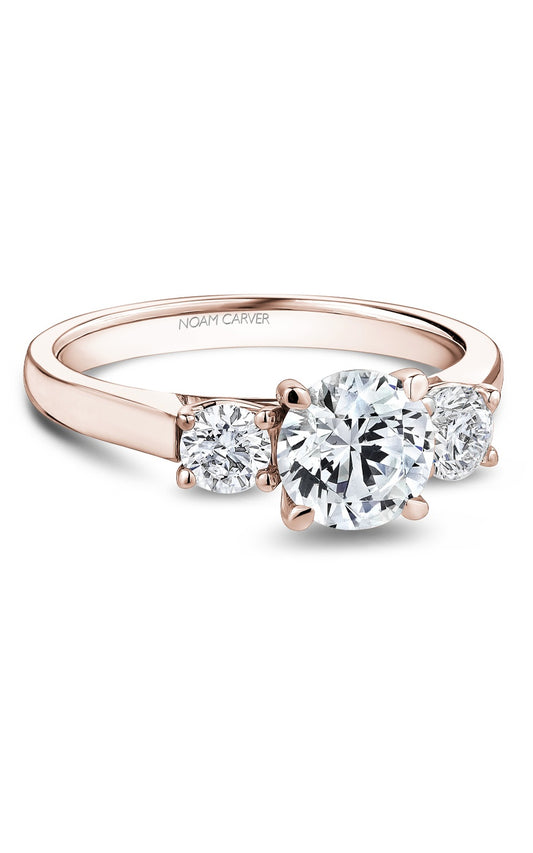 14K Rose Gold Three Stone Round Engagement Ring