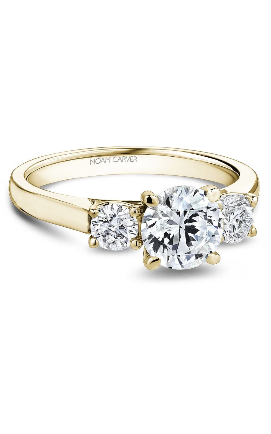 18K Yellow Gold Three Stone Round Engagement Ring