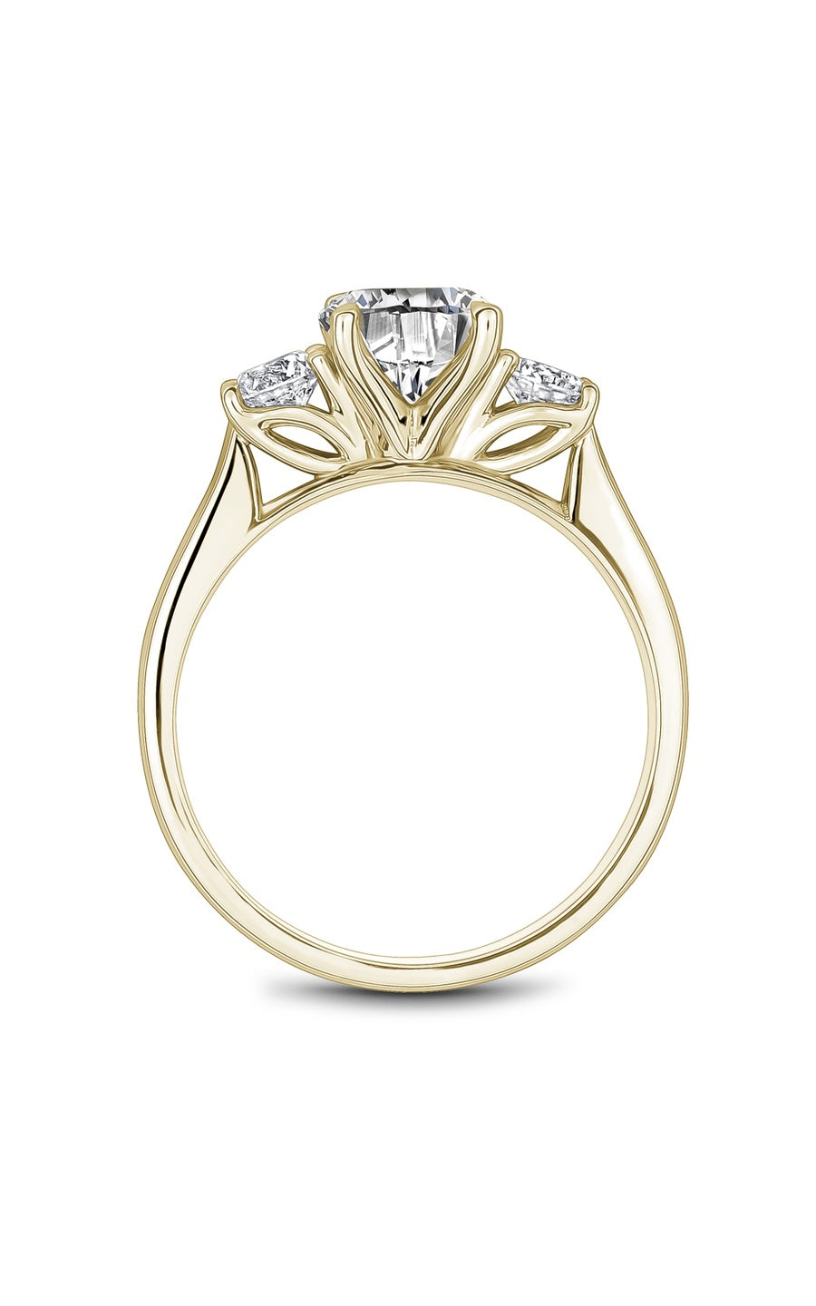 18K Yellow Gold Three Stone Round Engagement Ring