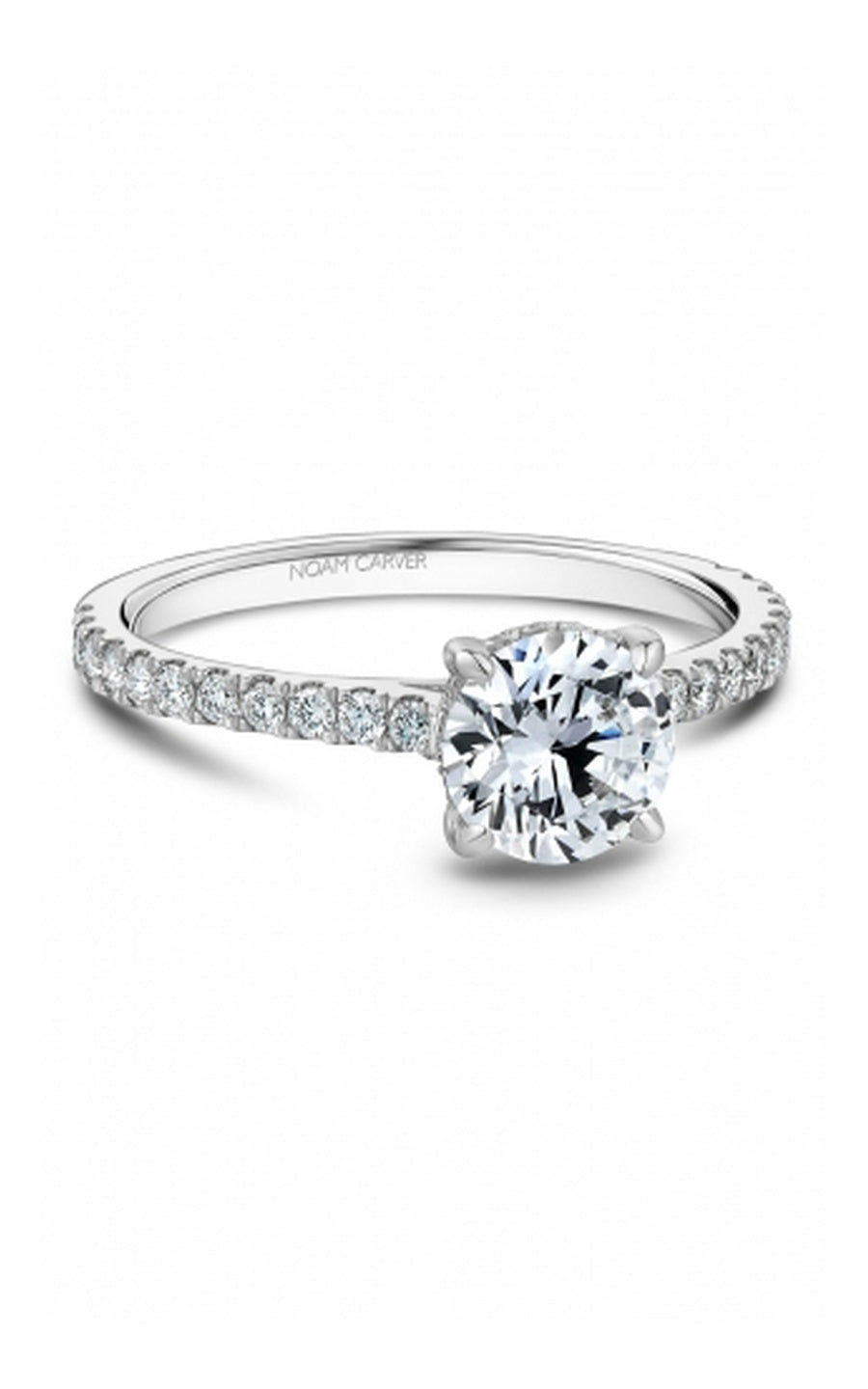 18K White Gold Sidestone Round Engagement Ring