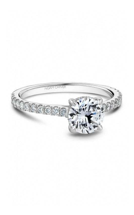 18K White Gold Sidestone Round Engagement Ring