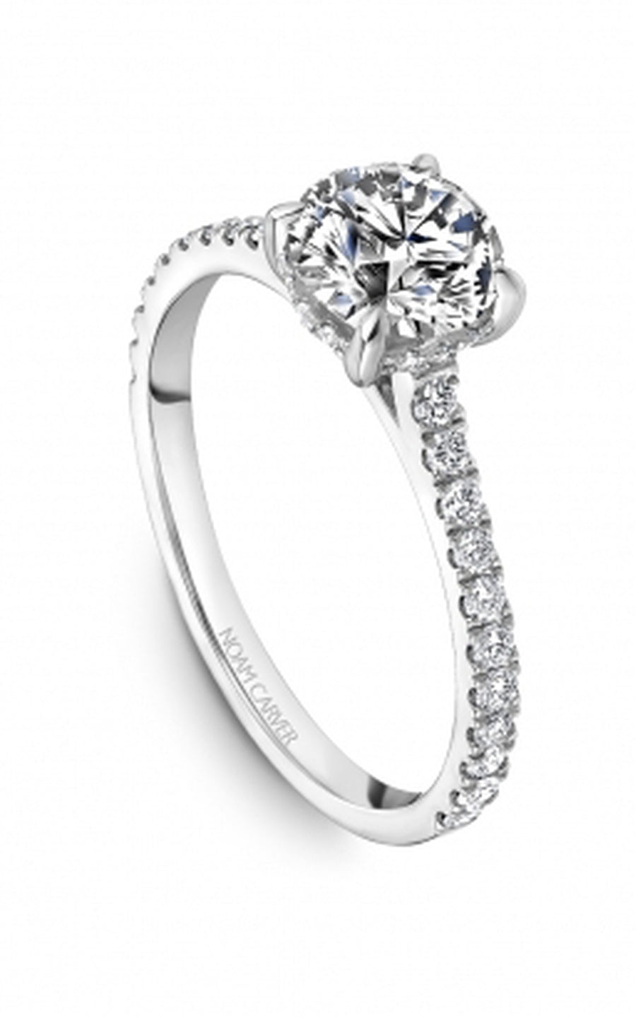 18K White Gold Sidestone Round Engagement Ring