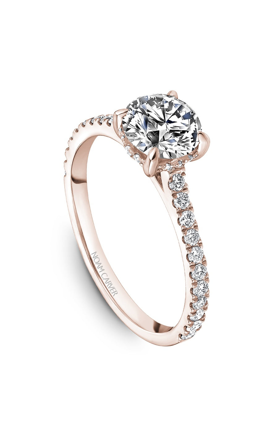 14K Rose Gold Sidestone Round Engagement Ring