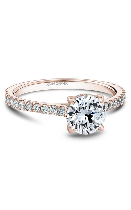 18K Rose Gold Sidestone Round Engagement Ring