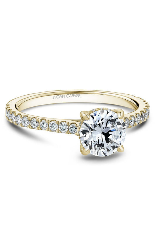 14K Yellow Gold Sidestone Round Engagement Ring