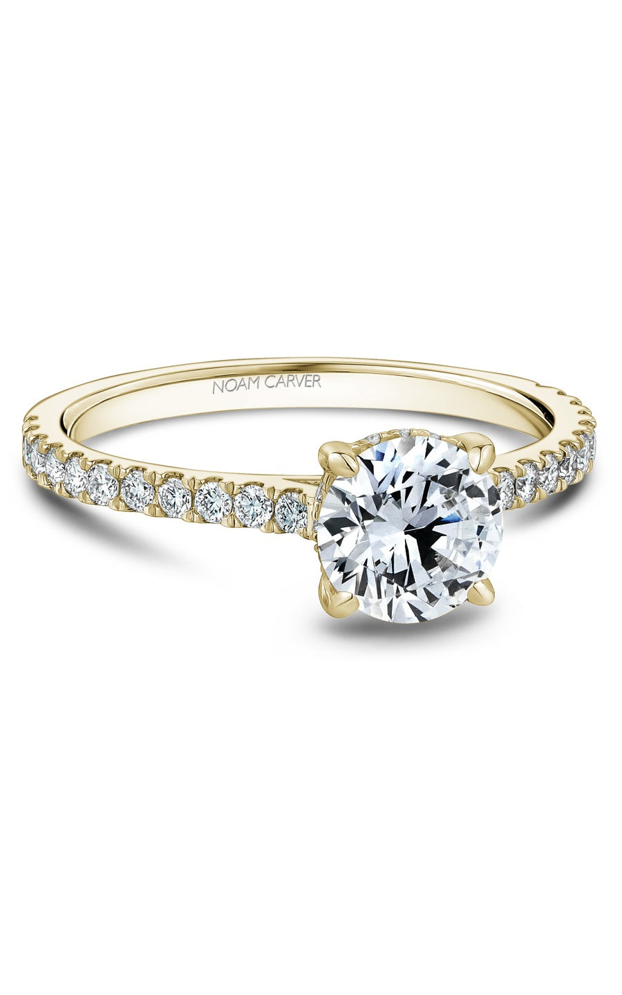 18K Yellow Gold Sidestone Round Engagement Ring