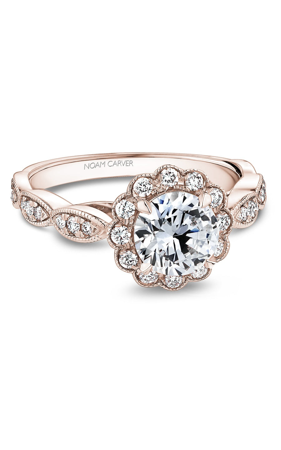 18K Rose Gold Halo Round Engagement Ring