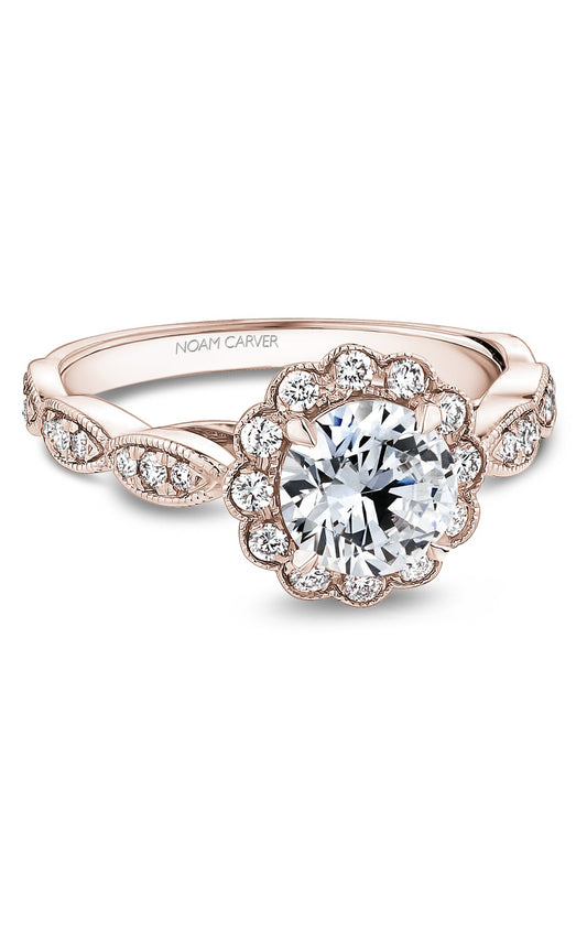 18K Rose Gold Halo Round Engagement Ring