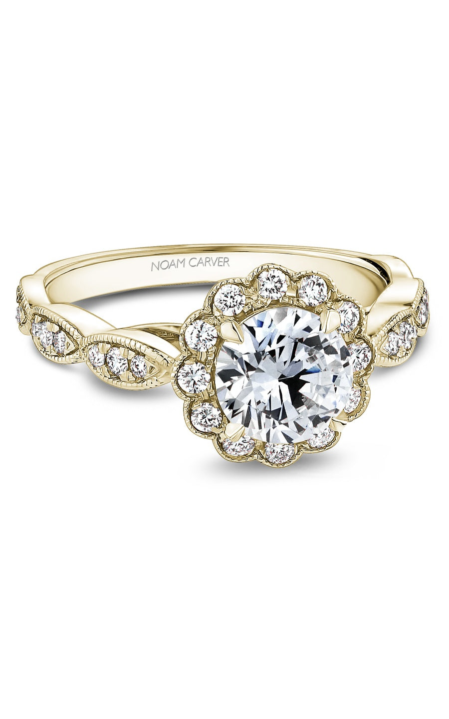 18K Yellow Gold Halo Round Engagement Ring