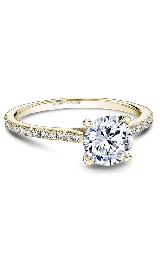 18K Yellow Gold Sidestone Round Engagement Ring