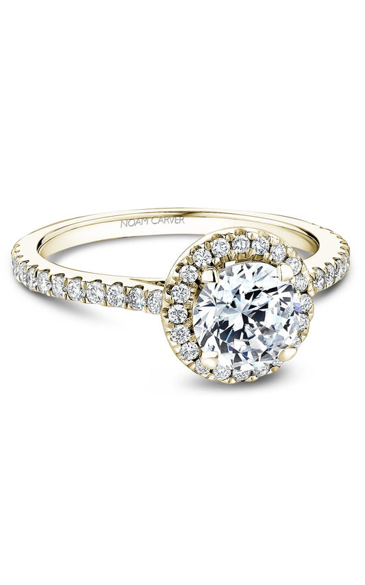 14K Yellow Gold Halo Round Engagement Ring