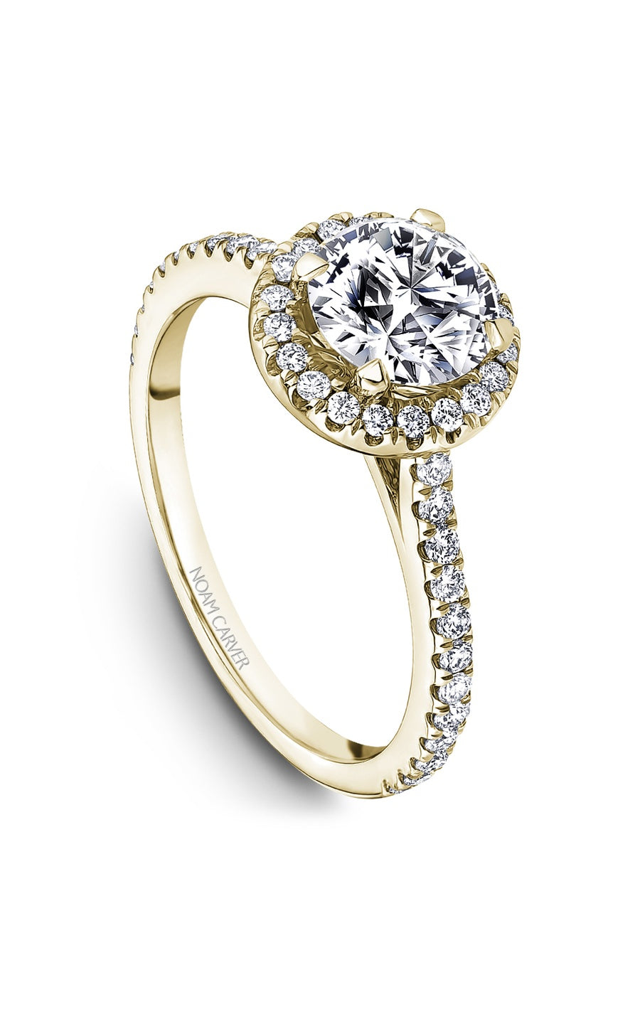 14K Yellow Gold Halo Round Engagement Ring