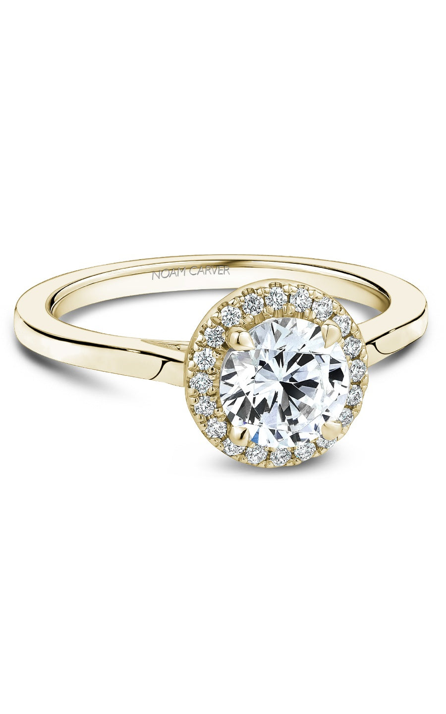 18K Yellow Gold Halo Round Engagement Ring