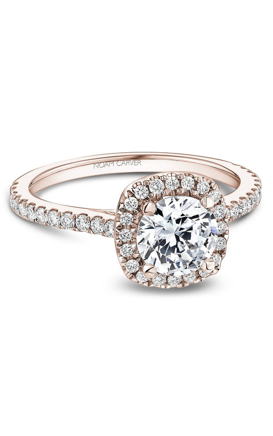 14K Rose Gold Halo Round Engagement Ring