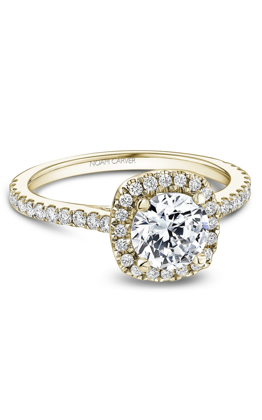 18K Yellow Gold Halo Round Engagement Ring
